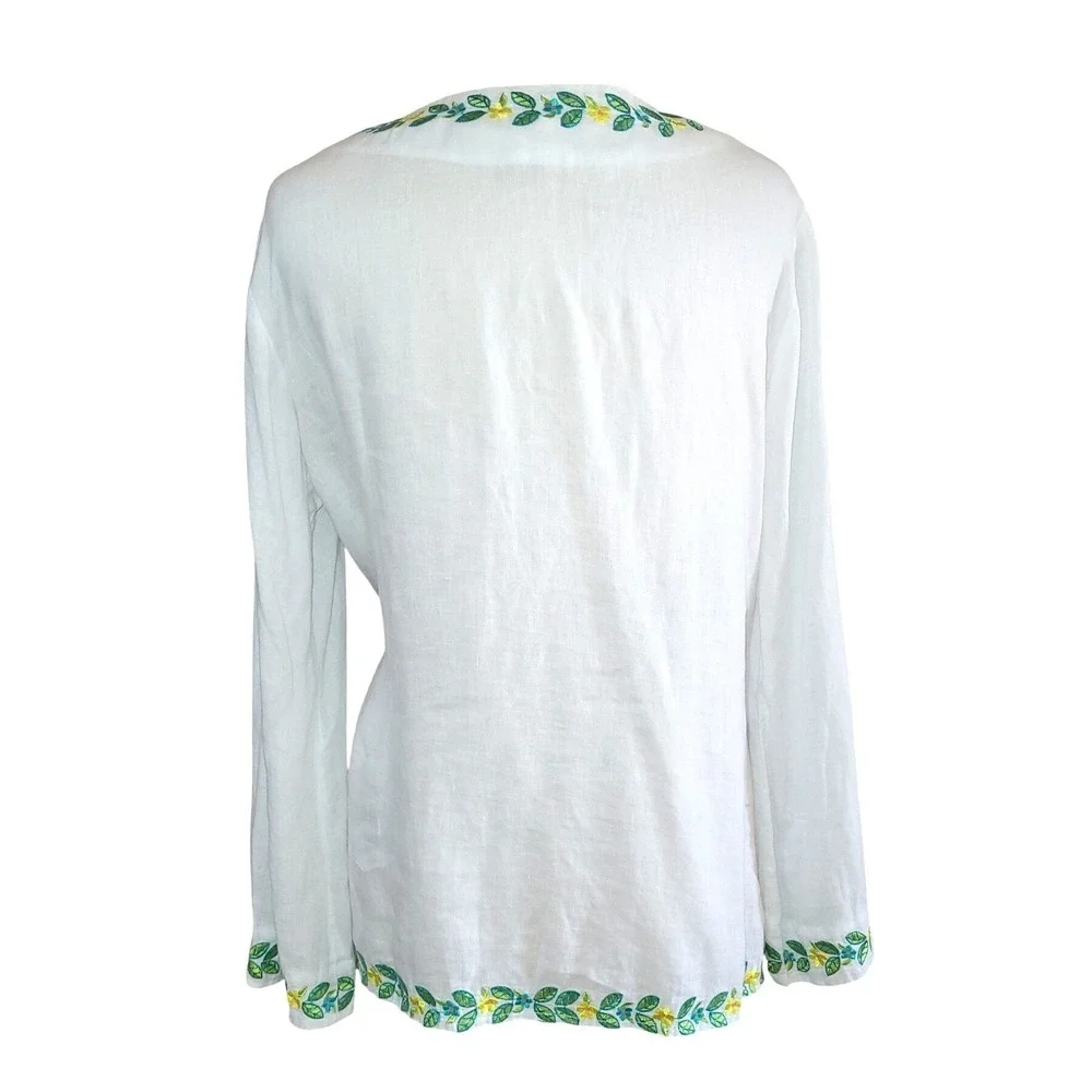 Lilly Pulitzer Amelia Island VTG Embroidered Floral White Linen Boho Tunic Top M - Picture 3 of 9
